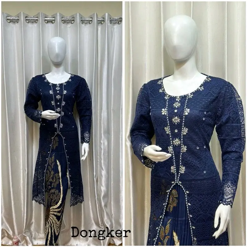 STELAN TUNIK KEBAYA MODERN BAHAN BROKAT LAPISAN PAYET MUTIARA-KEBAYA WANITA MODEL TERBARU ELIZA TERLARIS 2024-SATU SET BAJU KEBAYA MEWAH COCOK UNTUK PESTA KONDANGAN MEWAH DAN ELEGAN 0
