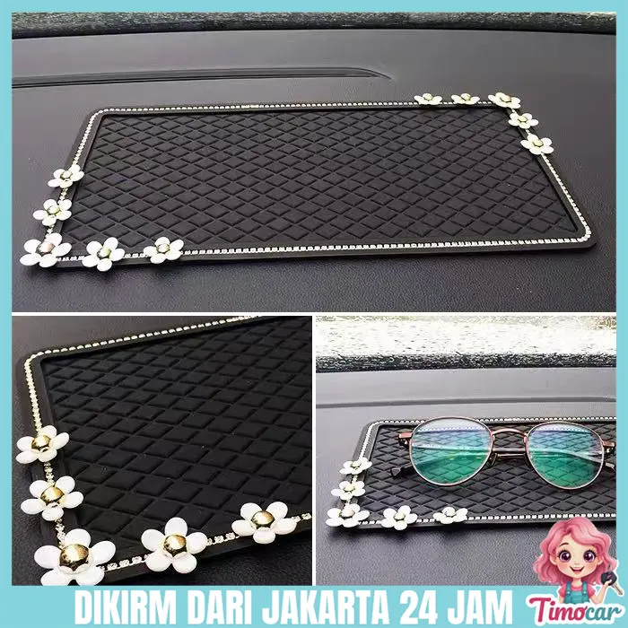 Mobil Daisy Alas Dasbor Mobil Anti Slip Berbahan Silikon dengan Hiasan Berlian Elegan - Aksesoris Interior Mobil Car