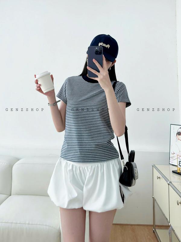 Áo Thun Sọc Ngang Form Babytee  Màu Trung Tính Áo Form Vừa Nữ - Thương Hiệu Uy Tín BBT25 9