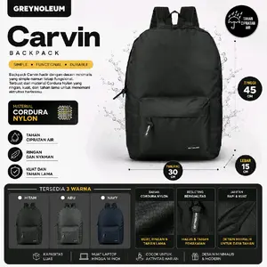 GREYNOLEUM Tas Ransel Backpack Punggung Polos  Pria Wanita Sekolah Kuliah Kerja Laptop Carvin Canvas