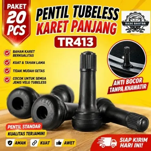 (PAKET 20 PCS) Pentil Tubeless Karet Panjang TR413
