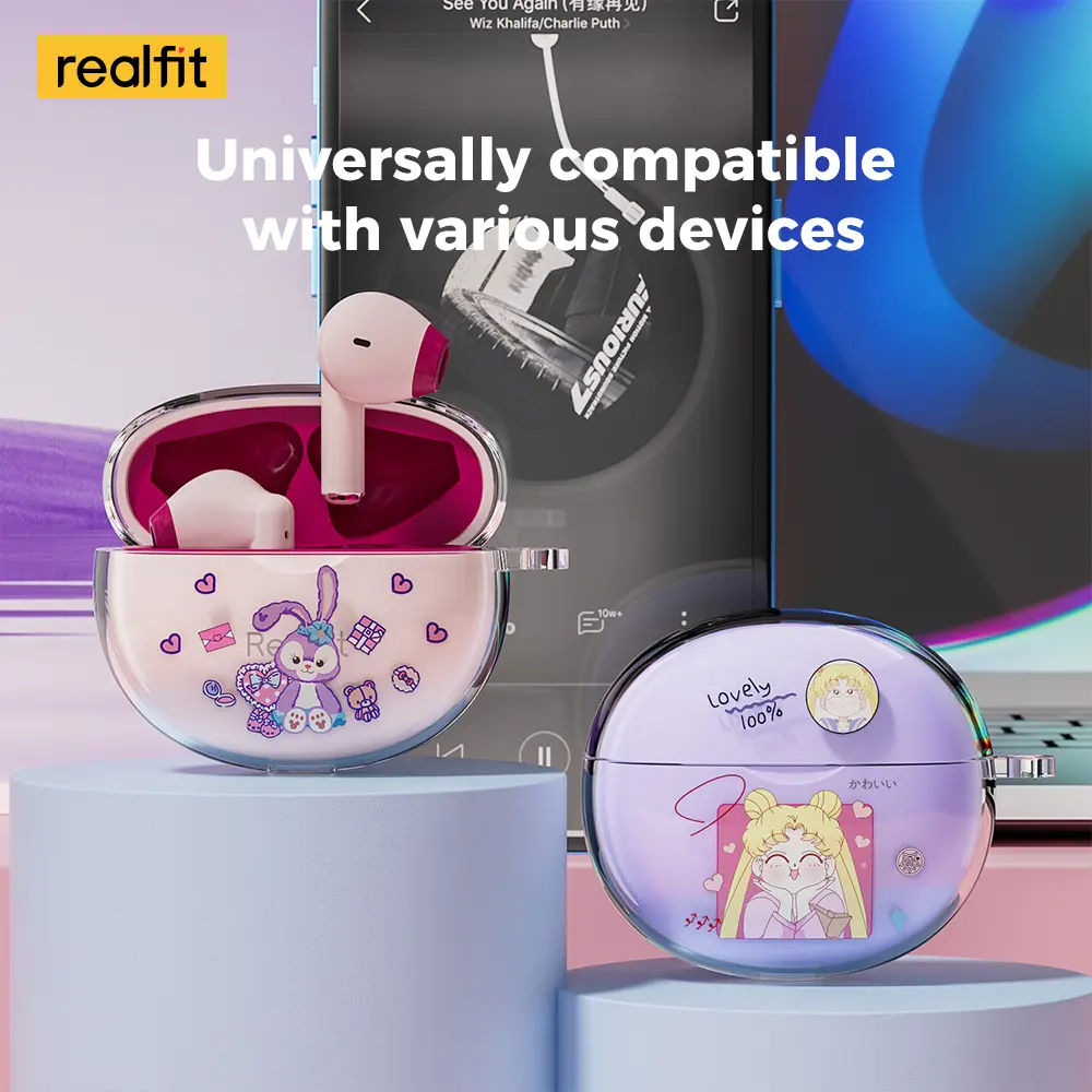 Tai Nghe Nhét Tai Nghe Bluetooth Realfit F2, Thiết Kế Hoạt Hình Dễ Thương, Đầy Màu Sắc, BT5.3, Tai Nghe Không Dây Mini, Có Mic | BigBuy360 - bigbuy360.vn
