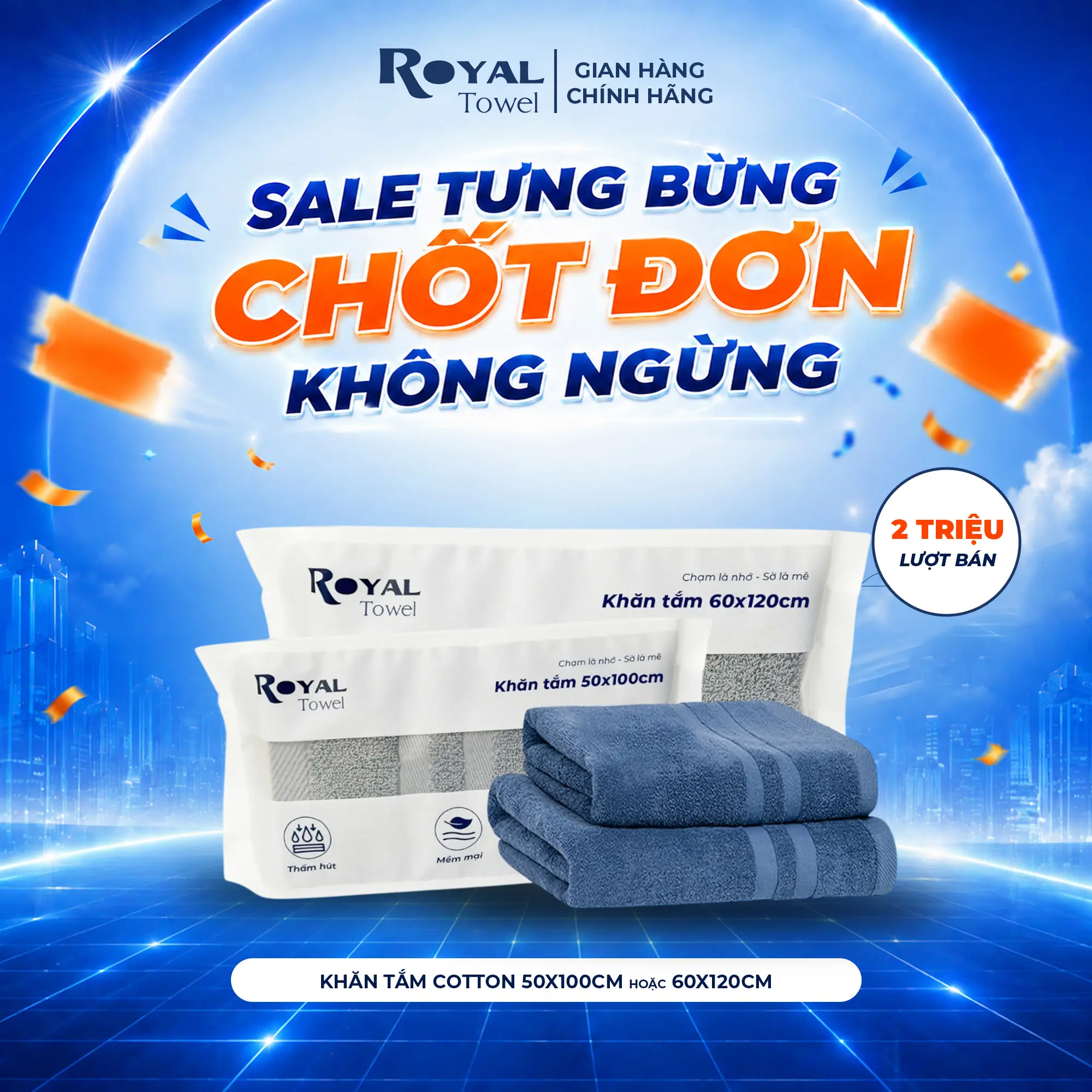 Khăn Tắm Royal Towel 50x100cm Hoặc 60x120cm Sợi Cotton Mềm Mịn, Thấm Hút Tốt, Không Xổ Lông, Không Phai Màu