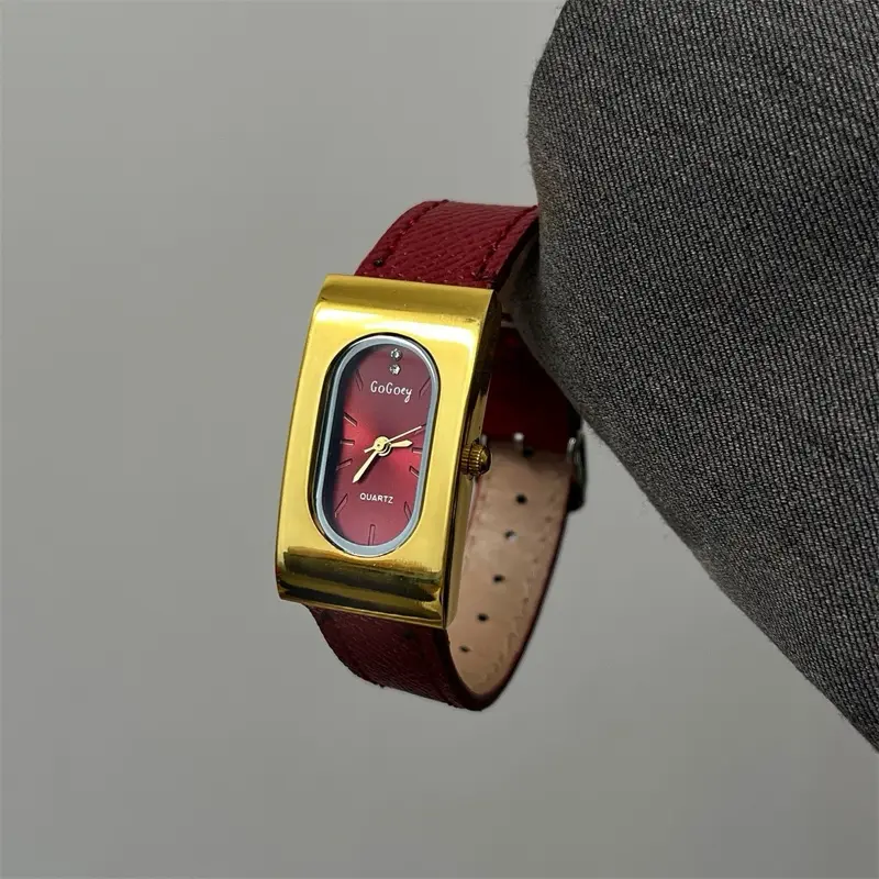 [FREE GELANG] POMER Jam Tangan Wanita Casual High-End  Leather Belt Retro Square Luxury Mewah Jam Korea Aesthetic 5