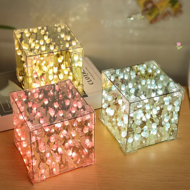 Tulip Lampu Lampu DIY Tulip Lampu Malam Led Cermin Lampu Dekorasi Hadiah Ulang Tahun 21 Bunga 4