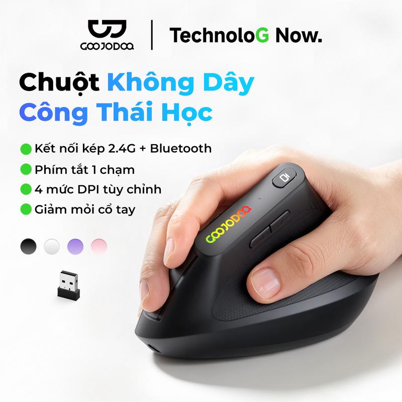 Chuột không dây Công Thái Học ,Kết nối kép 2.4G + Bluetooth,Phím tắt 1 chạm,4 mức DPI tùy chỉnh ,Giảm mỏi cổ tay