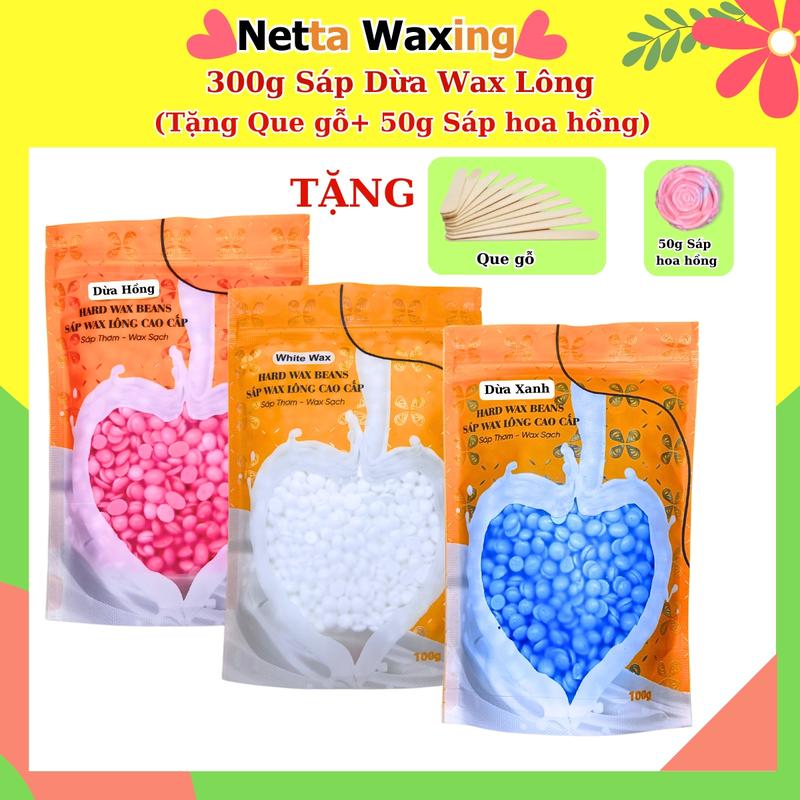  300g Sáp Dừa Wax Lông Mềm Lông Cứng - Tặng que gỗ Waxing+ Sáp Sticker - Netta Waxing Sáp thơm wax sạch lông tơ lông cứng Nam Nữ không cần cạo râu Women 