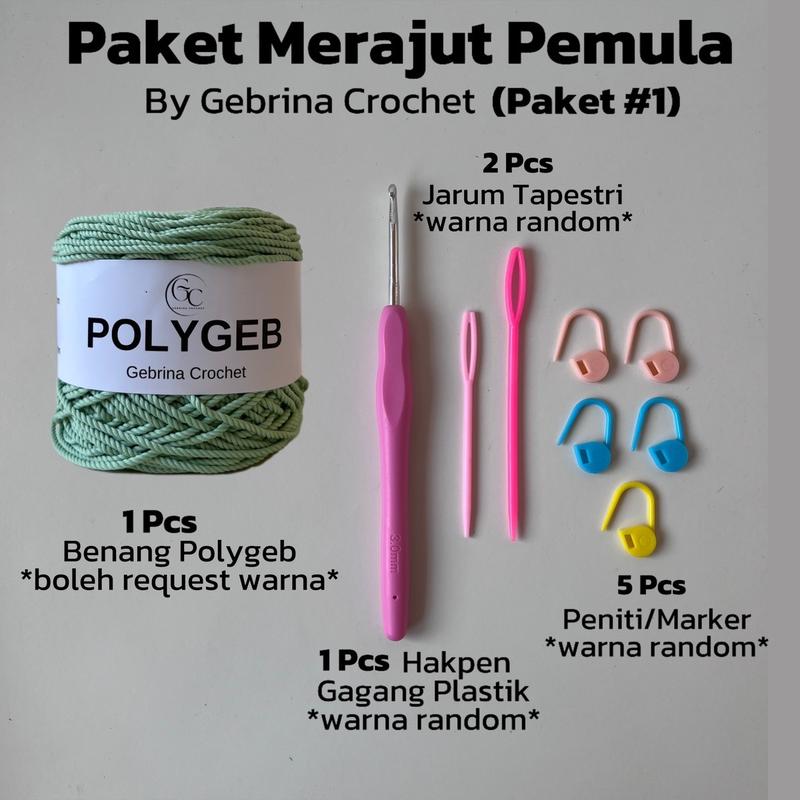 GEBRINA PAKET CROCHET STARTER KIT / CROCHET KIT FOR BEGINNER / ALAT & BAHAN LENGKAP MERAJUT UNTUK PEMULA 2