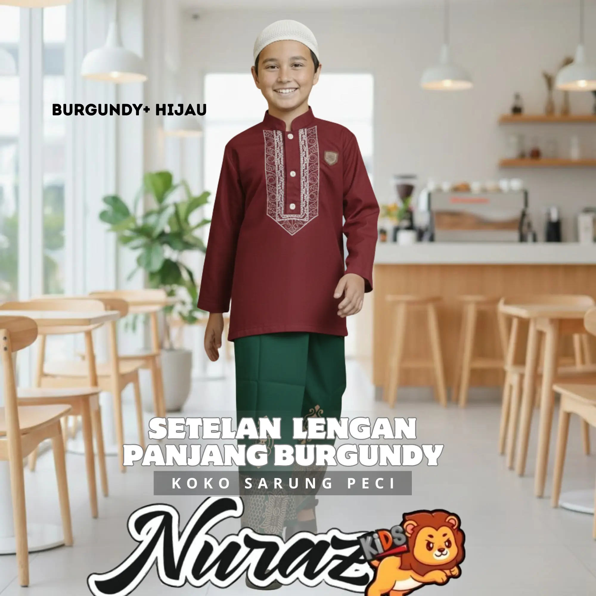 KOKO BURGUNDY+ SARUNG HIJAU