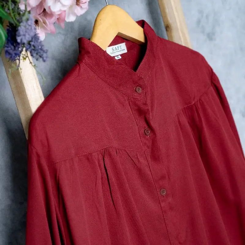 Shalsa Blouse Rayon Twill / Kemja wanita / Atasan katun wanita casual / kemja polos panjang wanita Tangan Karet 1