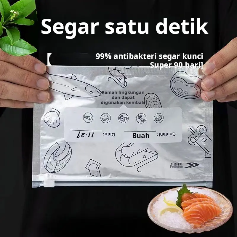 Kantong penyimpanan segar bersegel aluminium foil kantong tertutup rapat untuk lemari es dan freezer food grade kantong kedap udara kantong pengepakan dengan ritsleting 1