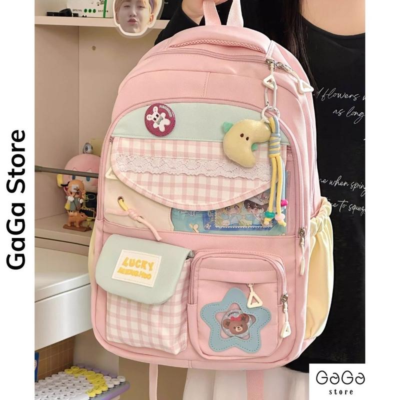 Balo đi học nữ phong cách hàn quốc thời trang ulzzang phối màu nhiều ngăn cho học sinh  B924 gaga store