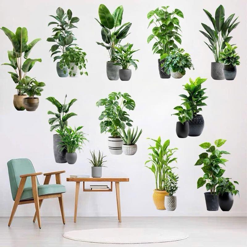  Combo 10 chậu cây Decal dán tường rời sẵn keo decor trang trí nhà cửa   mỗi chậu 25-35cm  