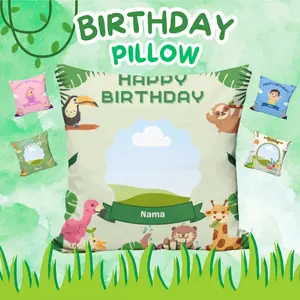 Size Jumbo! Bantal Souvenir Bingkisan Custom Foto Printing Birthday Ulang Tahun Anak Remaja Hadiah Kado Katun