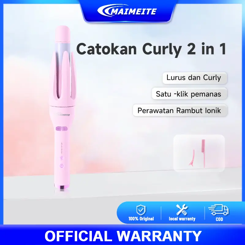 MAIMEITE 2in1 Catokan Curly Otomatis Catokan Keriting Rambut Otomatis Lon Negatif Catokan Rambut Curly Rambut Panas Cepat Pengingat 0