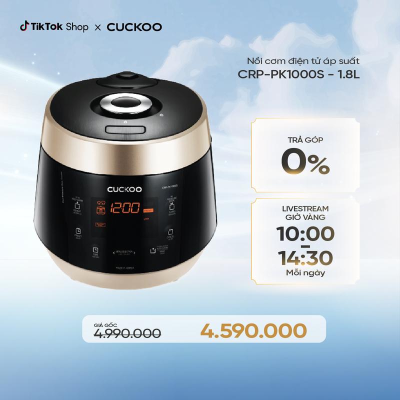  Nồi cơm điện tử áp suất Cuckoo 1.8L CRP-PK1000S  Đen vàng Trắng hồng Trắng đỏ  - Lòng nồi chống dính phủ men Xwall - Van xả áp suất kép - Nhiều chế độ nấu ăn - Chất lượng Hàn Quốc 