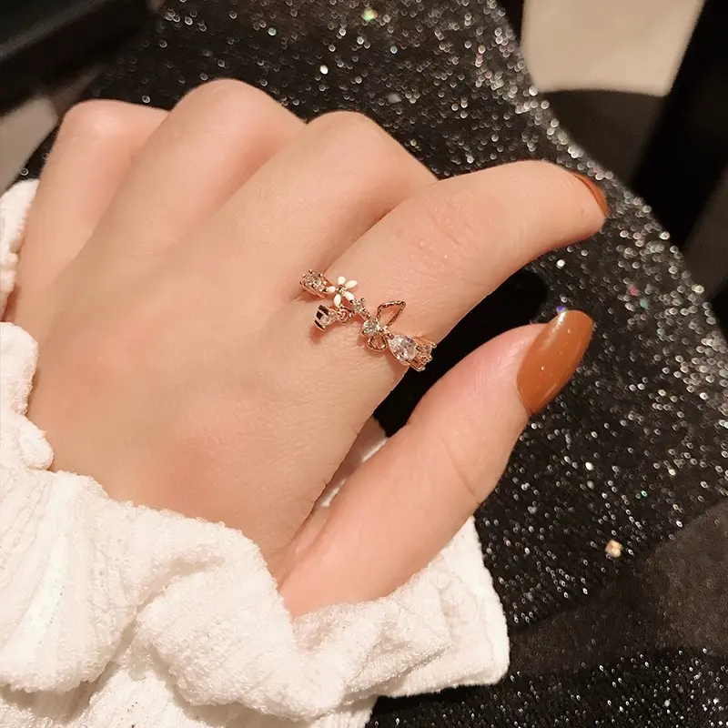 Miffy - [3 PCS] Set Cincin Titanium Wanita Gaya Terbuka Fashion Aksesoris Ring Zircon Open ring 4