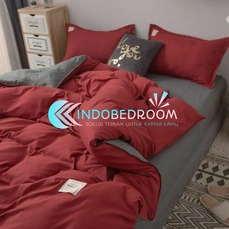BED COVER SET SPREI POLOS UKURAN 200, 180, 160, 120 Bedcover Kain Katun Include Sarung Bantal Dan Sarung Guling Dan Sprei Sudut Karet 2