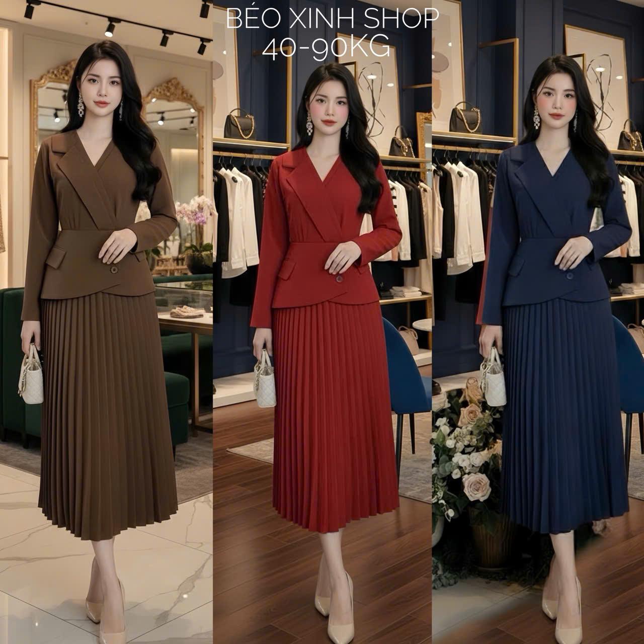 Váy Thiết Kế Tay Dài Cổ V Phối Xếp Ly Tiểu Thư (Vải Tuyết Mưa) Dày Dặn Cao Cấp Thanh Lịch Cho Các Nàng Bigsize 40–90kg Thời Trang Nữ Béo Xinh Shop - A.1690