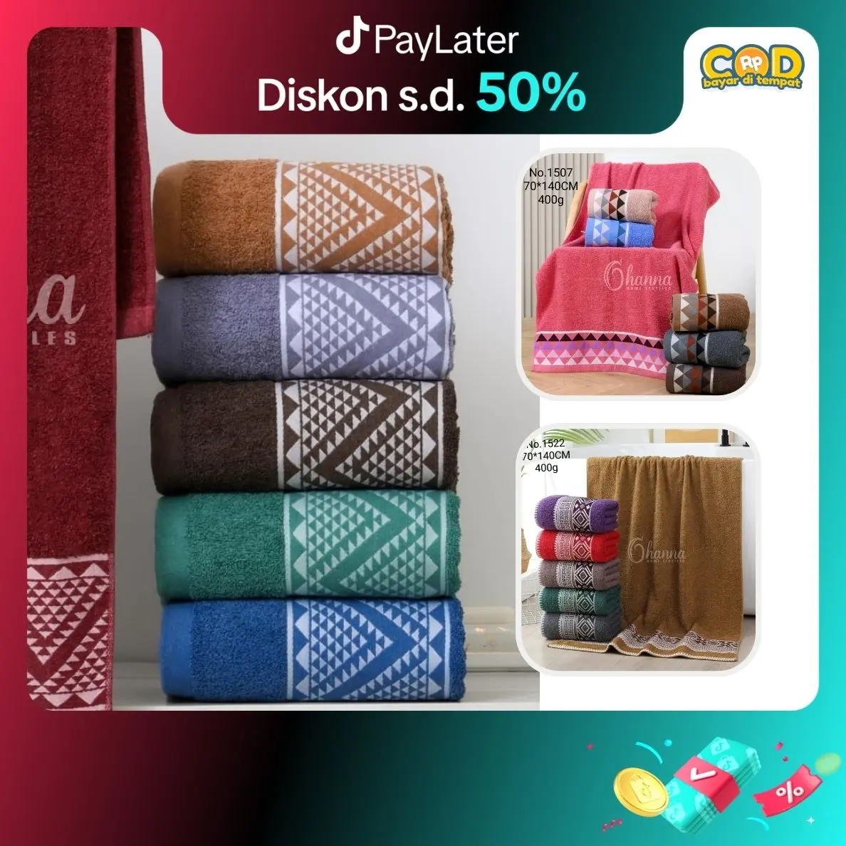 Handuk Mandi Katun Dewasa ukuran 70 x 140cm (1515)