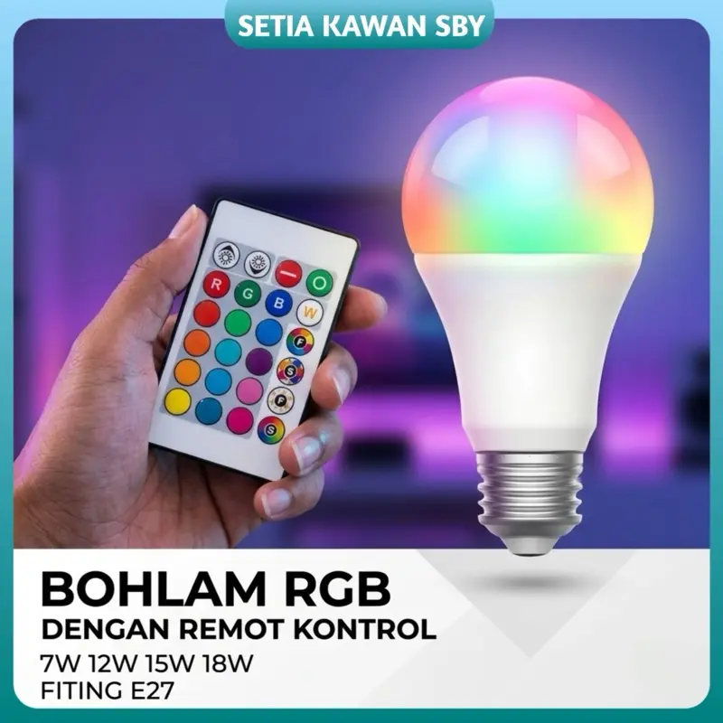 Lampu Bohlam LED RGB Plus Remote 9W / 12W fitting E27