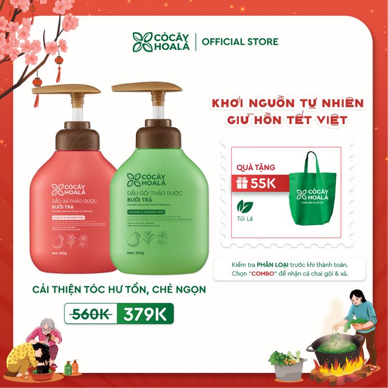  Combo Dầu Gội Xả Thảo Dược Bưởi Trà Cỏ Cây Hoa Lá - Hỗ Trợ Dưỡng Tóc Chắc Khỏe Suôn Mượt - Dung Tích 350g 