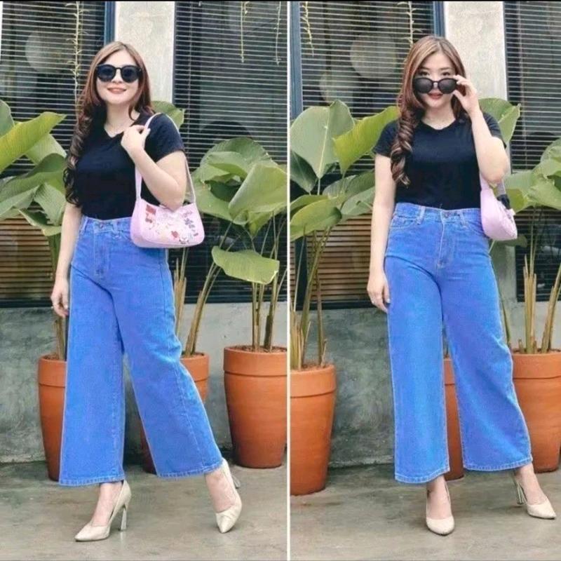 Celana Jeans Kulot Panjang  Wanita Lipat  Tebal dan Lembut 1