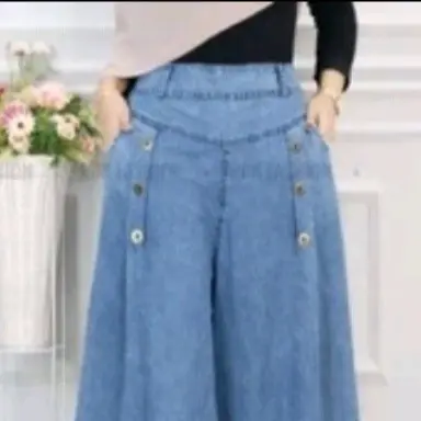 Celana Kulot Paula Jumbo Snow Palazzo Jeans dengan Tali Gesper dan Pinggang Karet - Nyaman Denim Wanita Panjang Dewasa Rawis Cewek 2