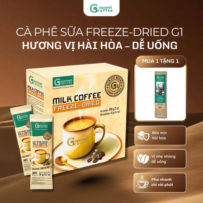 Cà Phê Sữa Sấy Thăng Hoa G1 Gourmet Coffee - Cà Phê Sữa Hòa Tan | Hộp 10 gói x20g