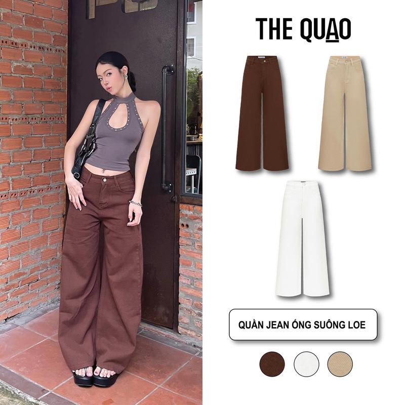 THE QUẠO - Quần Jeans Nữ Lưng Cao Ống Rộng Loe 30CM Màu Trắng S1803_618
