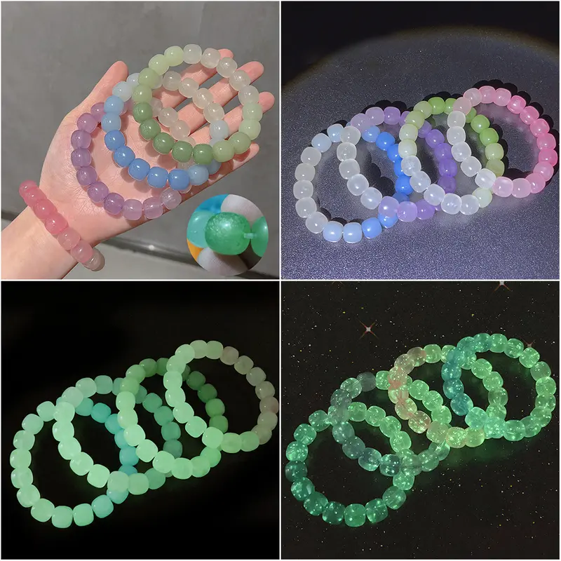 Vòng Tay Đính Cườm Dạ Quang, 1 Chiếc, Hạt Phát Sáng, Vòng Tay, Phát Sáng Trong Bóng Tối, Thủ Công, Dây Đàn Hồi, Thích Hợp Cho Các Cặp Đôi, Quà Tặng, Đèn Ngủ, Quyến Rũ 3