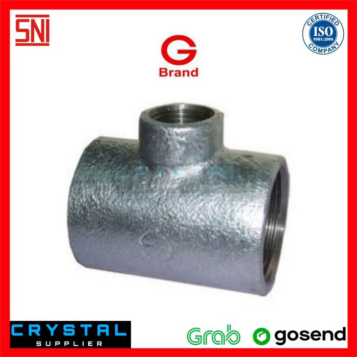 Gambar VLOK TEE GALVANIS BESI 1/2 x 1/4" G BRAND DRAT BSPT / REDUCING T Te dari Crystal Supplier Kota Semarang Tokopedia