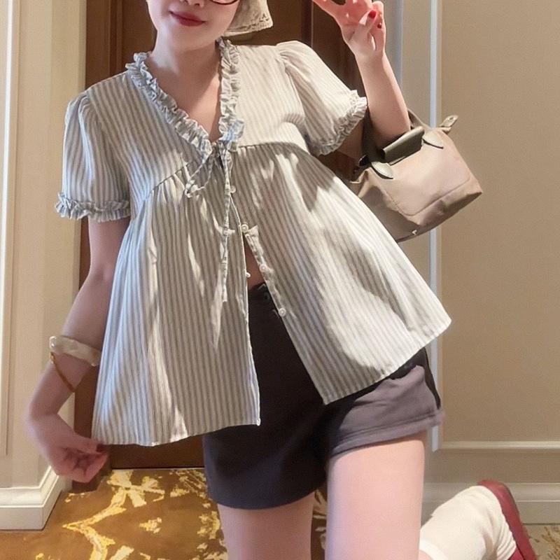 Áo babydoll cổ bèo kẻ A7293 Nana21 Nanastore21 Nữ Woman