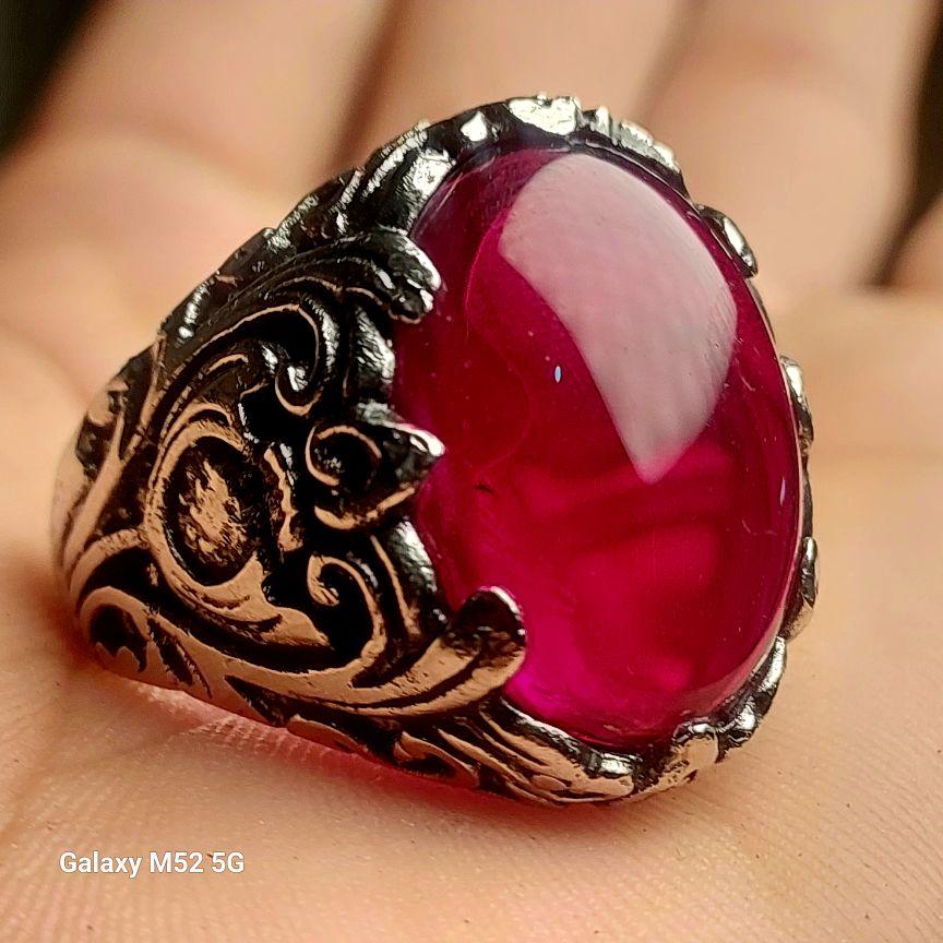 Cincin Siem Jaga baya merah delima ring alpaka super elegan anti karat Batu