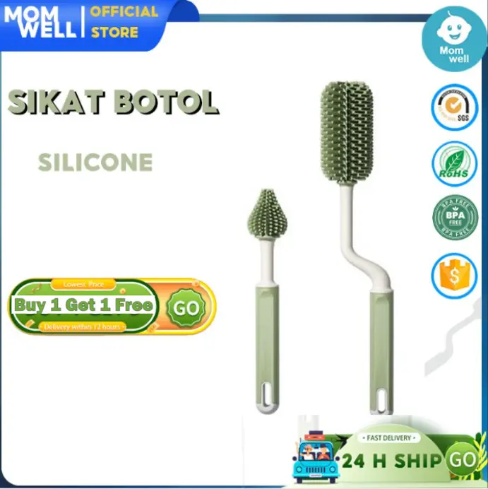 Momwell BSH01 Sikat Botol Susu Bayi Pembersih Dot Botol Bayi 1 Set 2pcs Sikat Pembersih Perlengkapan Bottle Brush