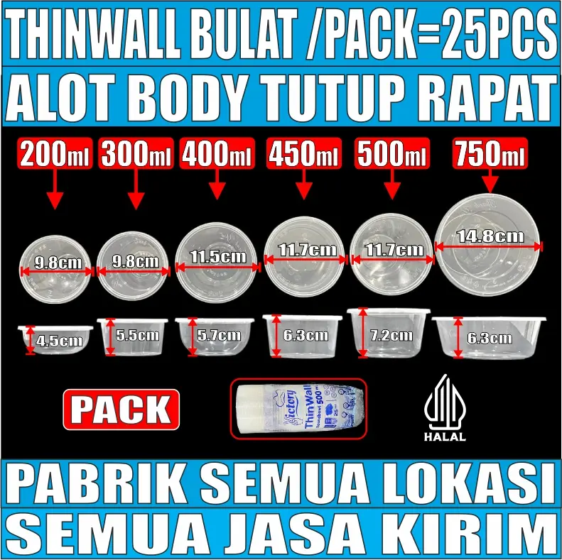 Thinwall Bulat Alot Tebal 22gr Rapat 200ml 300ml 400ml 450ml 500ml 650ml 750ml Victory Pack Bowl JSP
