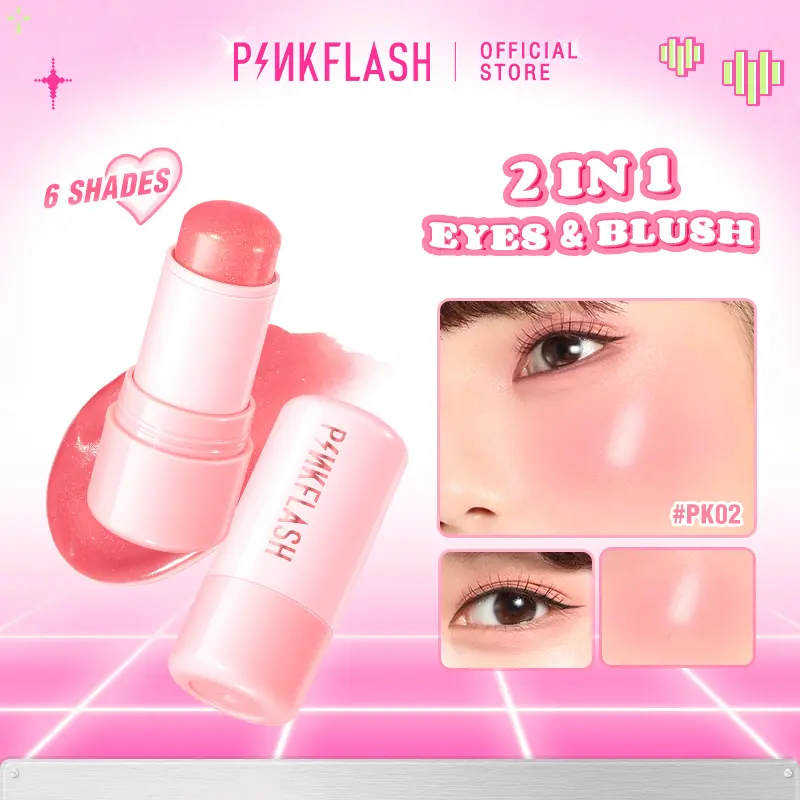 [Official]PINKFLASH Multi-Use Watery Blush Stick Healthy and Rosy Cream High pigment Long-lasting 6 Shades