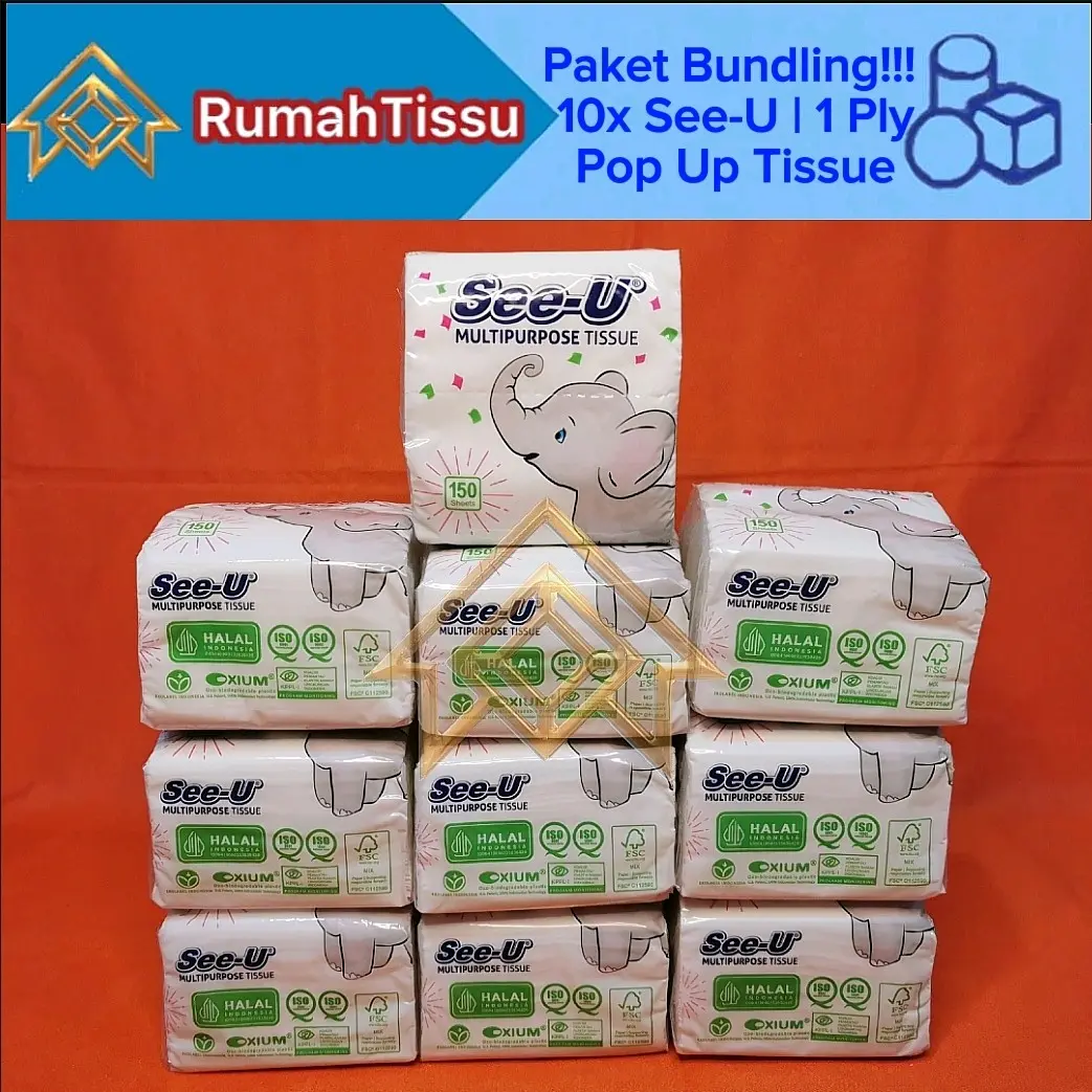 [Paket Bundling 10 Pack] Tisu See-U Gajah Pop Up Tissue 150 Sheets 1 Ply Tisu Meja Makan, Cocok Buat Warung Makan, Kopitam, Restaurant
