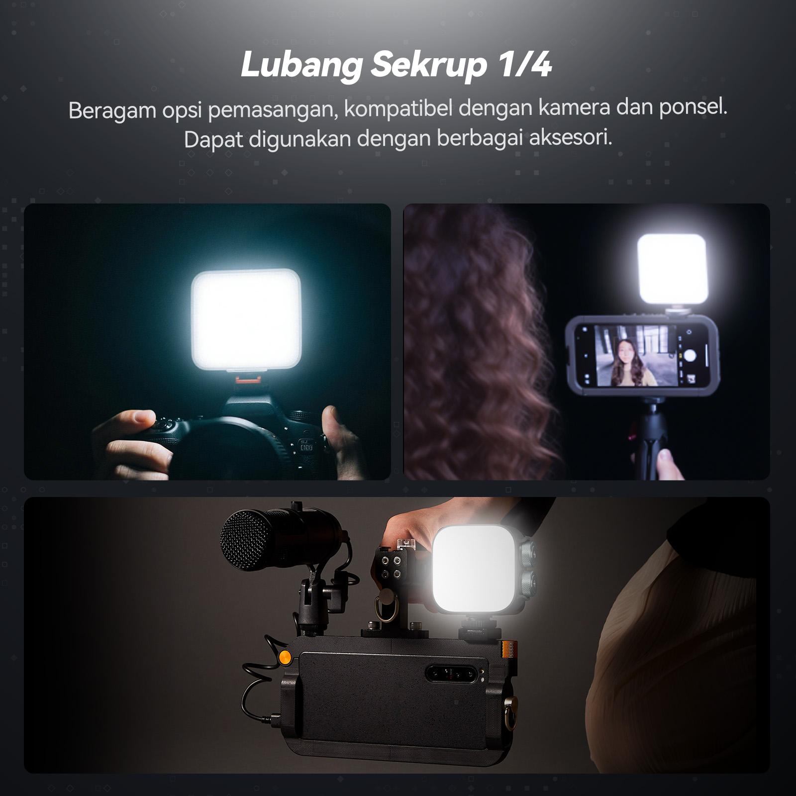 PHOTOOLEX Black Warrior Tofu Light – Lampu LED Kamera Portable RGB 2500–9900K 2000mAh 360° Full Color dengan 21 Efek Cahaya untuk Konten Kreator, Fotografi & Ponsel