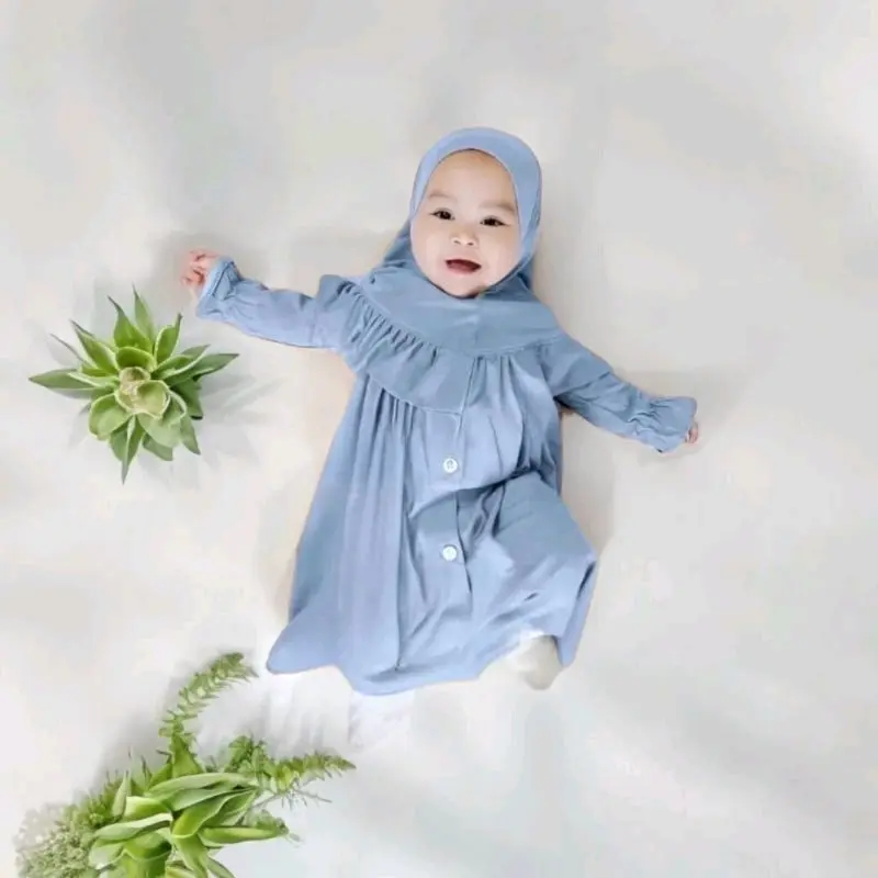 Newborn Set Gamis Bayi Anak Perempuan Kancing 0 - 18 Bulan/ Setelan Muslim Baju 2
