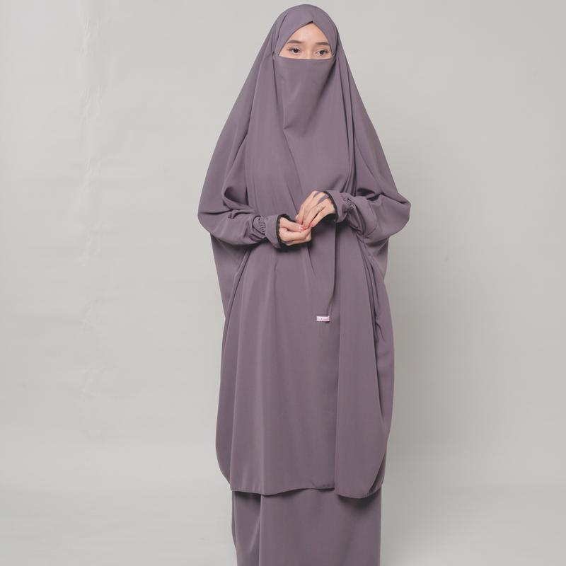 French Khimar tangan Renda syari Bahan Wolfis Malebbii Wardrobe hitam jilbab muslim  panjang  karet instan 3