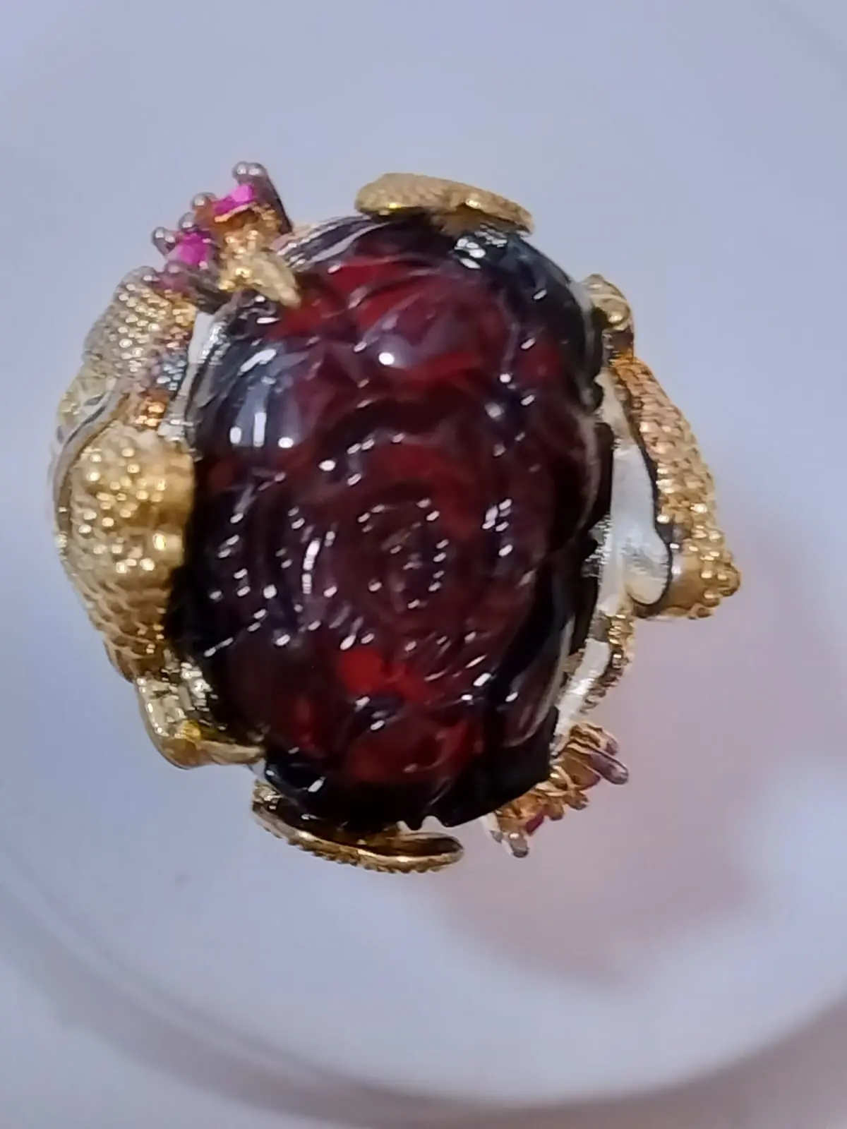 Red Amber flower design ring