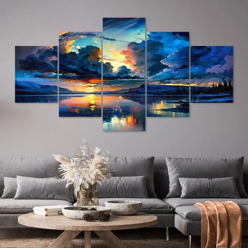 AINUN.....WALLDECOR HIASAN DINDING PAJANGAN RUANG TAMU MOTIF PEMANDANGAN 1SET 5PICIS/HIASAN DINGDING DEKORASI RUMAH POSTER KAYU MDF Kualitas Tinggi 2