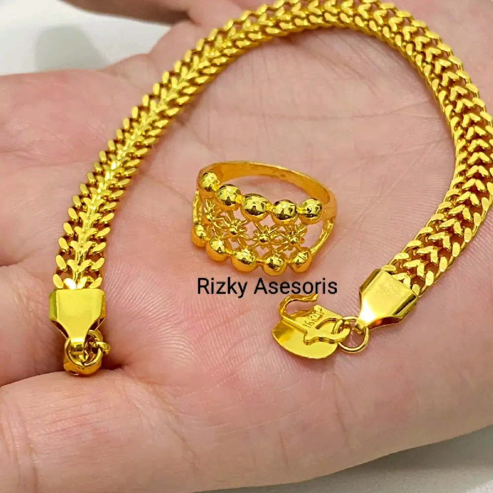 Set Perhiasan Gelang Kelabang Free Cincin Warna Emas 24 K