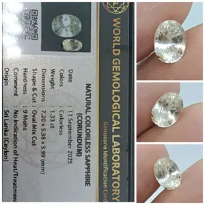 Natural Colorless Sapphire Ceylon 1,3ct memo WGL Safir Sri Lanka Top Luster-Kristal