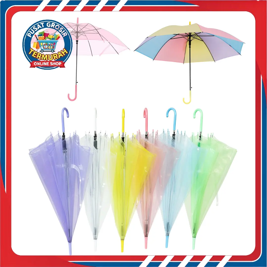 PGT Payung Lipat Transparan Style Korea Jepang Polos Warna Warni Bening Cantik Payung Rainbow Umbrella Fashionable Candy Color Murah