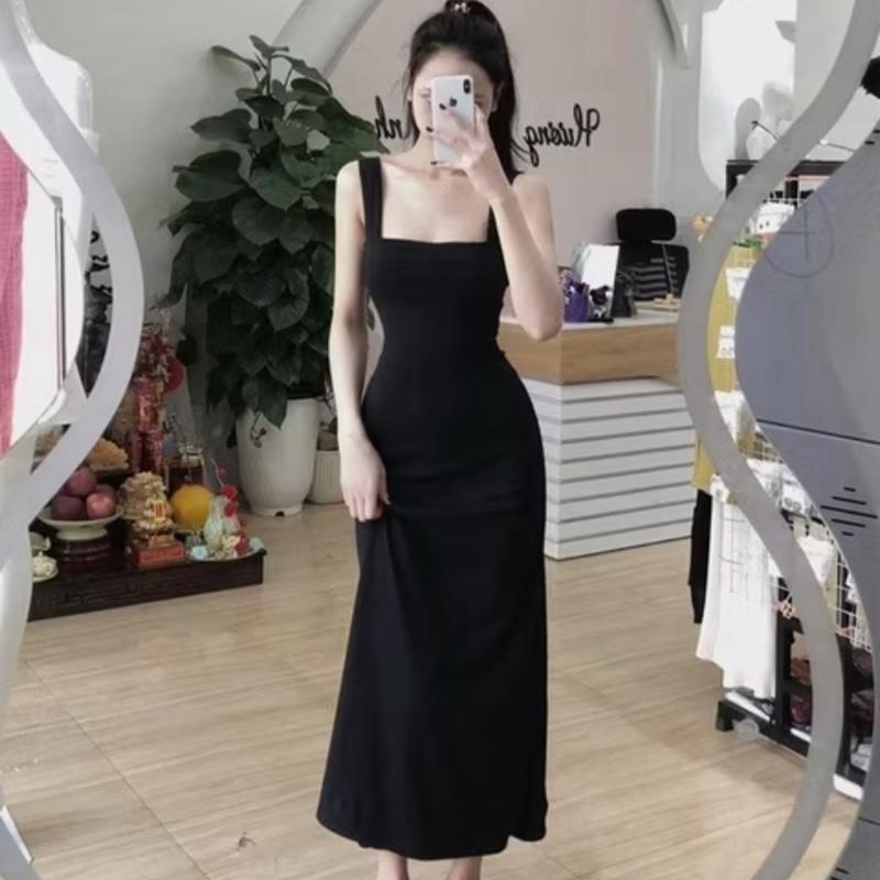 A114c Đầm dây gân maxi bản lớn dáng xoè vải thun tăm quảng châu size dưới 55kg