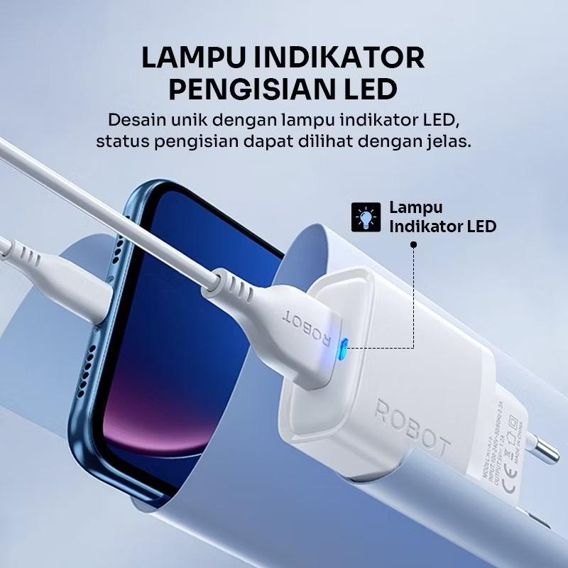 ROBOT Rt7s Charger Plus Kabel Micro Usb 1.2A LED indicator Multi Protection Adapter Fast Charging