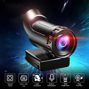 Erilles Webcam Desktop PC Laptop Rotatable 4K dengan Mikrofon - EL380, Fokus Manual, Korrezisi Cahaya, Sudut Lebar 120°, Plug and Play