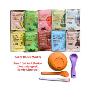 Lea Gloria Paket 10 pcs Masker Wajah Bubuk Organik 10gr Travel Size BPOM Avocado Coffe Creamy Greentea Free 1 Set Alat Masker